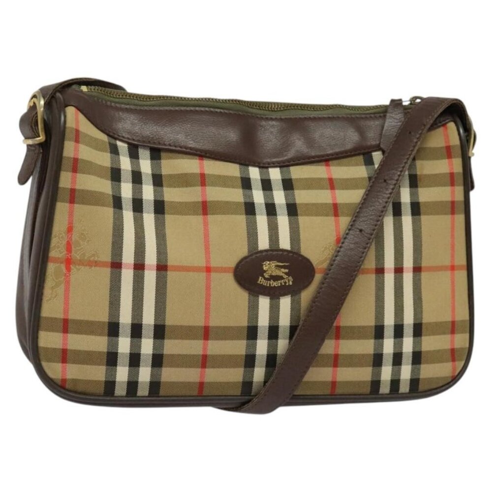 Authentic Burberrys Nova Check Shoulder Bag Canvas Beige